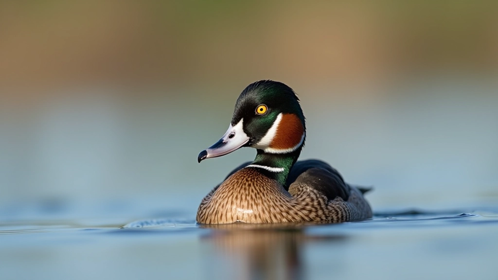Close-up of a northern pintail duck swimming in wetland water with clear detail of coloring and pattern