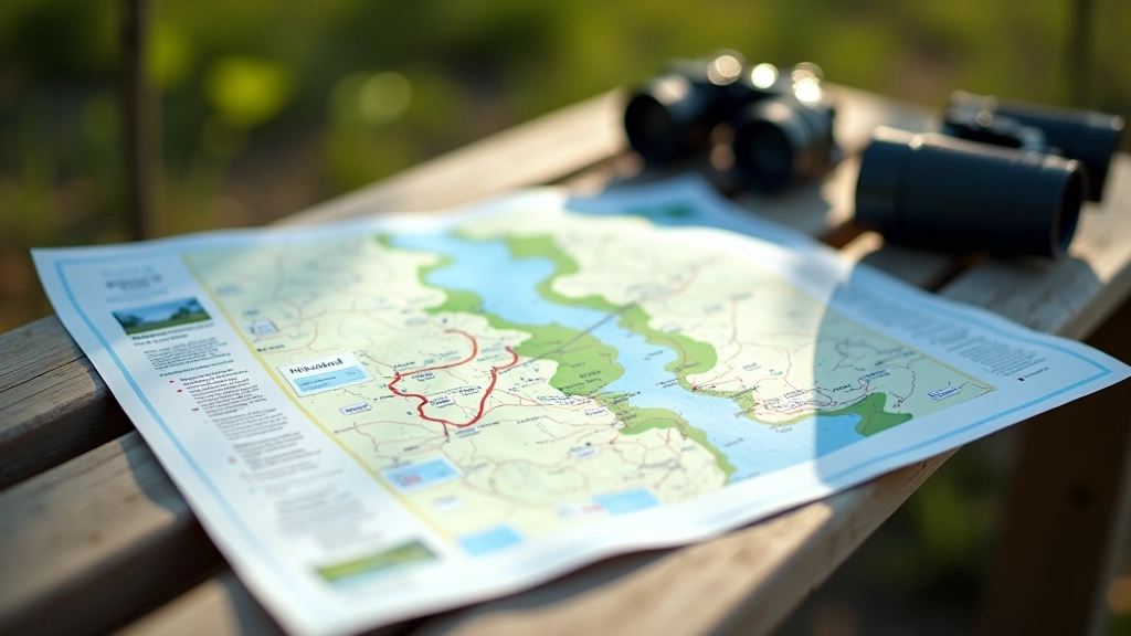 Detailed map of Žuvintas reserve with marked observation towers and boardwalk trails printed on outdoor weatherproof paper